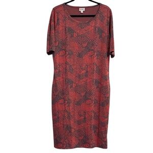LuLaRoe Red and Grey Patterned Julia Dress NWT